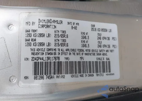 2003 Dodge Grand Caravan Sport from USA, damaged, VIN 2D4GP44L13R117878